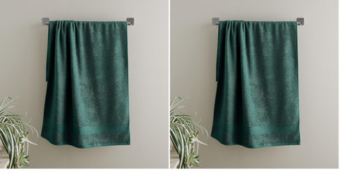 Catherine Lansfield Bathroom Anti Bacterial 500 gsm Soft & Absorbent Cotton Hand Towel Forest Green (Pack of 2)