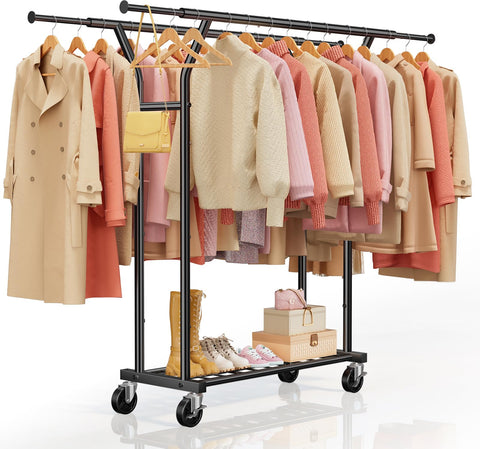 Clothes Rail Heavy Duty, Load 220 KG, Clothing Rail for Bedroom, Black