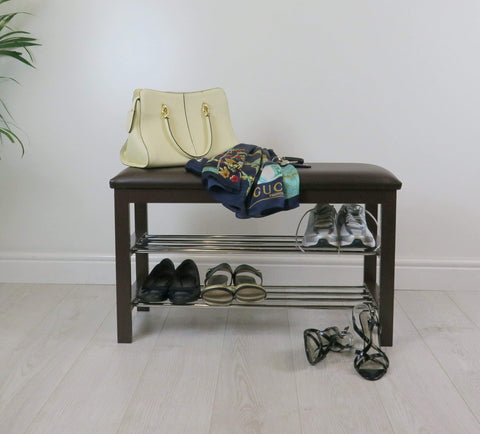 ASPECT 3-Tier Storage Shoe Rack/Bench with Seat Cushion (Brown), 80 x 30 x 49 cm