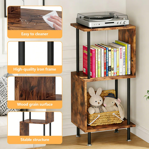 Caossuixin 3-Tier Wooden Side Table,S-Shaped Sofa Side Table,36 * 24 * 72cm