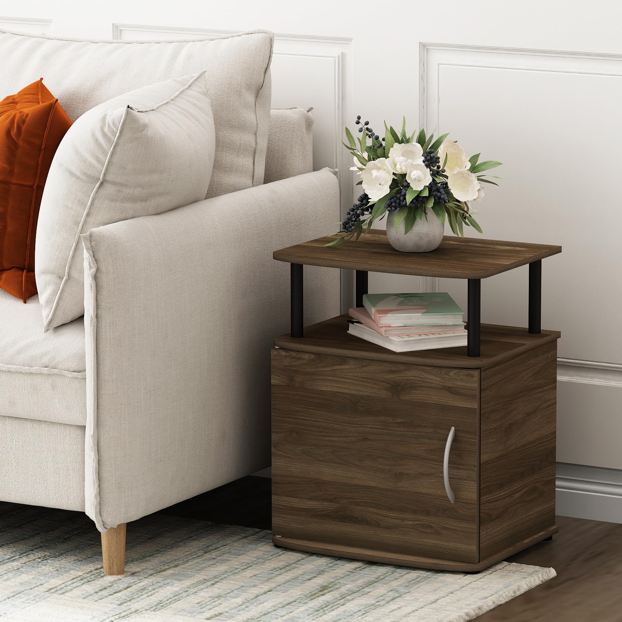 Furinno JAYA Side Table, End Table with Door Cabinet, Night Stand, Bedside Table, for Living Room, Bedroom, Columbia Walnut