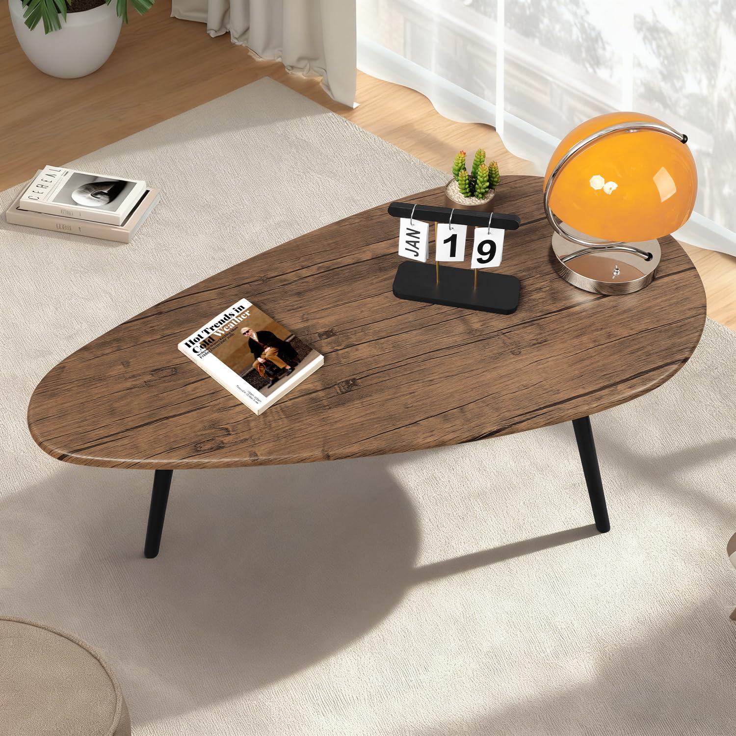 WDSHIYI Mid Century Modern Coffee Table,Large Oval White Coffee Table for Living Room,for Small Spaces, Brown&Black 108 D x 56 W x 40 H