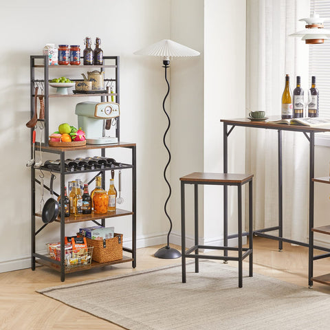YMYNY Kitchen Baker's Rack, Microwave Oven Stand with Storage Shelves, Industrial Coffee Bar Station, with Adjustable Wine Holders and 12 S-Hooks