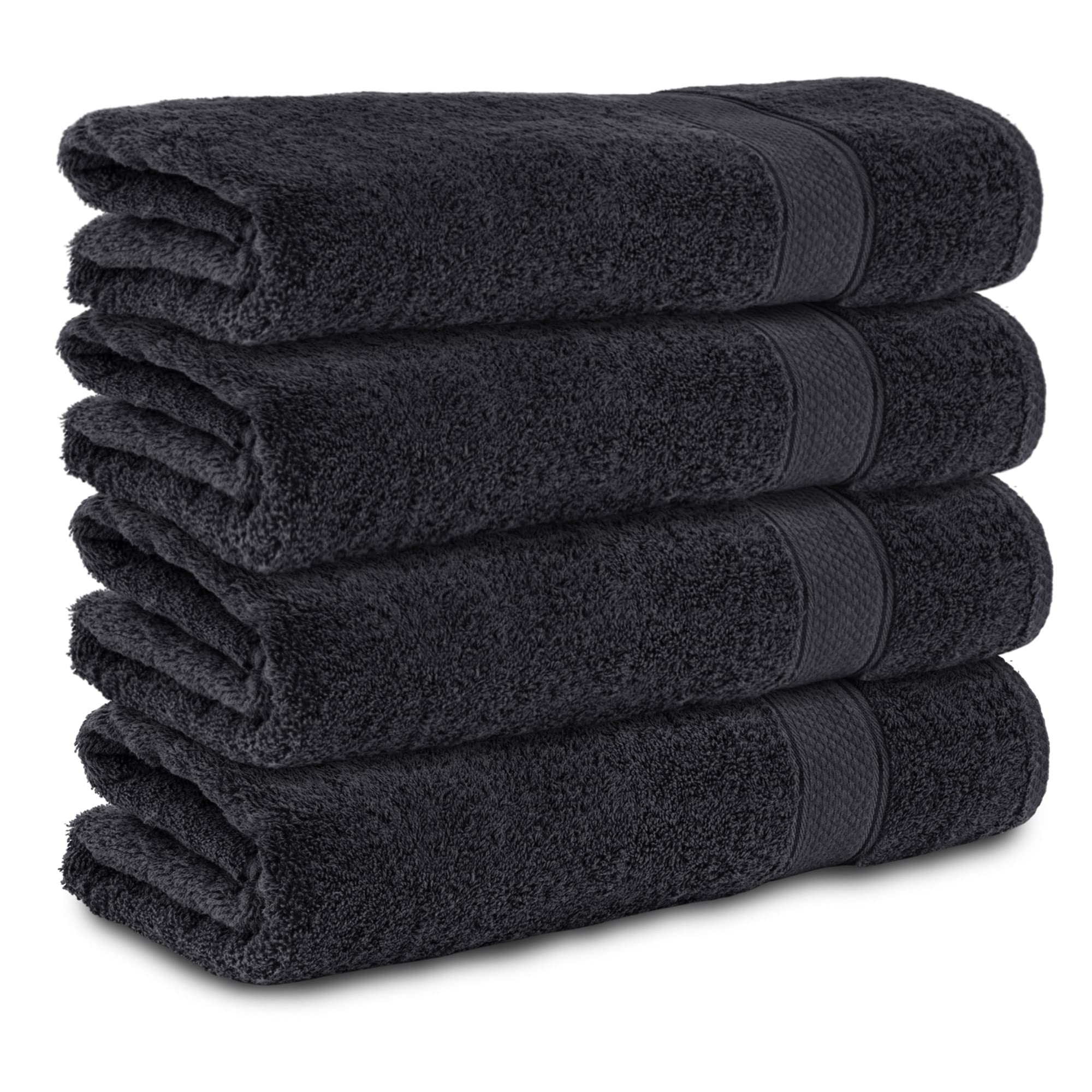 Komfortec Set of 4 Hand Towels 50 x 100 cm 100% Cotton Terry Towelling Soft Black