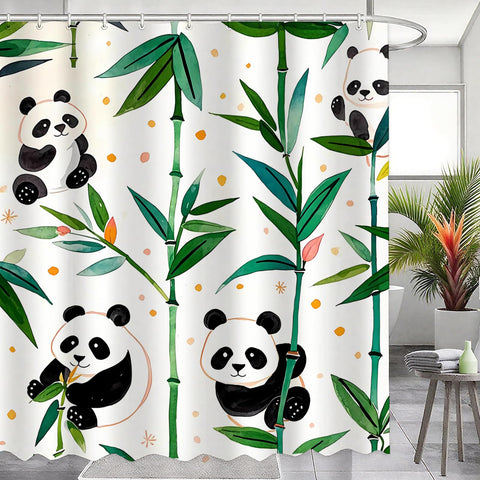 Green Panda Shower Curtain 180x180cm Mould Proof Waterproof with Hooks