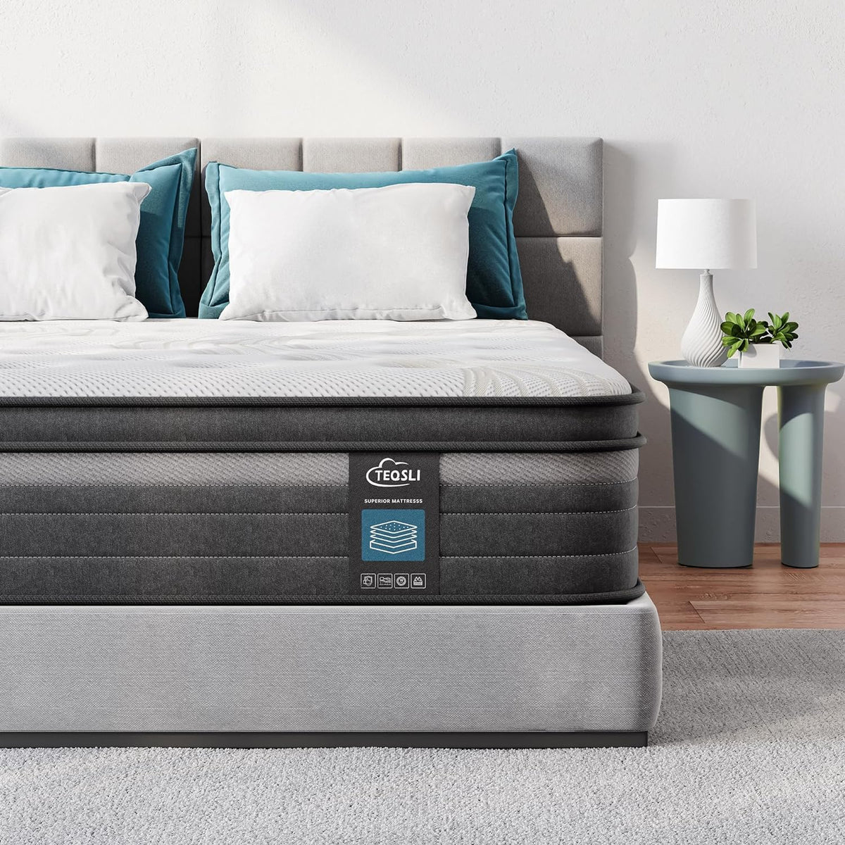 TeQsli Individually Pocket Sprung Small Double Mattress 4FT with Soft Fabric, 10 Inch Hybrid Mattress Small Double for Pressure & Back Pain Relief
