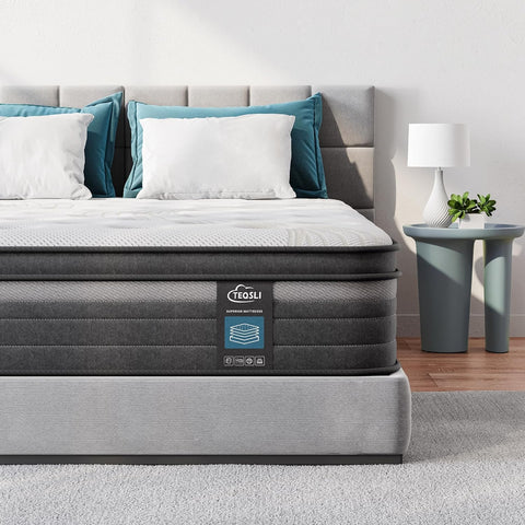 TeQsli Individually Pocket Sprung Small Double Mattress 4FT with Soft Fabric, 10 Inch Hybrid Mattress Small Double for Pressure & Back Pain Relief