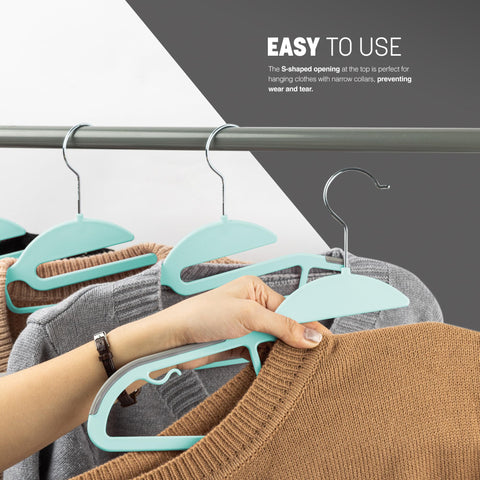 KEPLIN 50-Pack Non-Slip Hangers – Durable, Slimline Design for Space Saving with 360° Swivel, Tie Organiser, Strap Hooks, and S-Shape Opening - Teal