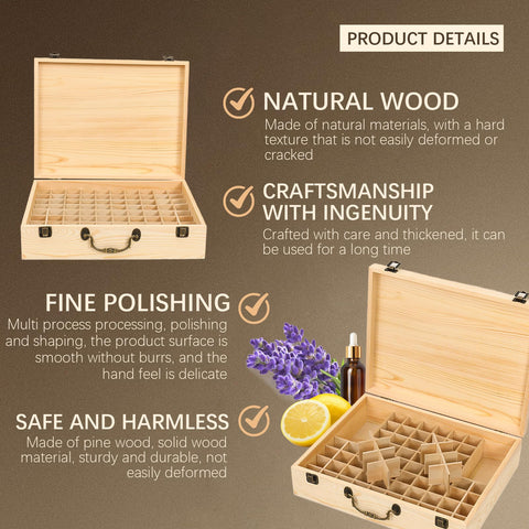 JasCherry Wooden Essential Oil Storage Box Home Fragrance Carrier Case with Lid, Essential Oils Display Organizer Holds 80 Bottles
