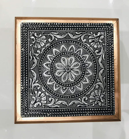 AARNAV 6" x 6" Handcrafted Low Table Bajath Bajot Chowki For God Temple or Lamp or Vase or Hindu Puja Oxidised Copper Table (Oxidised Copper 6"x6")