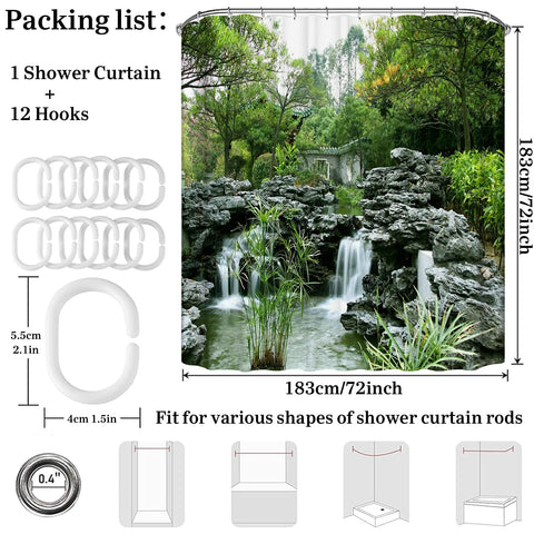Simpomsy Japanese Shower Curtain Garden Shower Curtain Outdoor Pattern Bathroom Curtain Scenic Shower Curtains Garden Waterproof Polyester Fabric