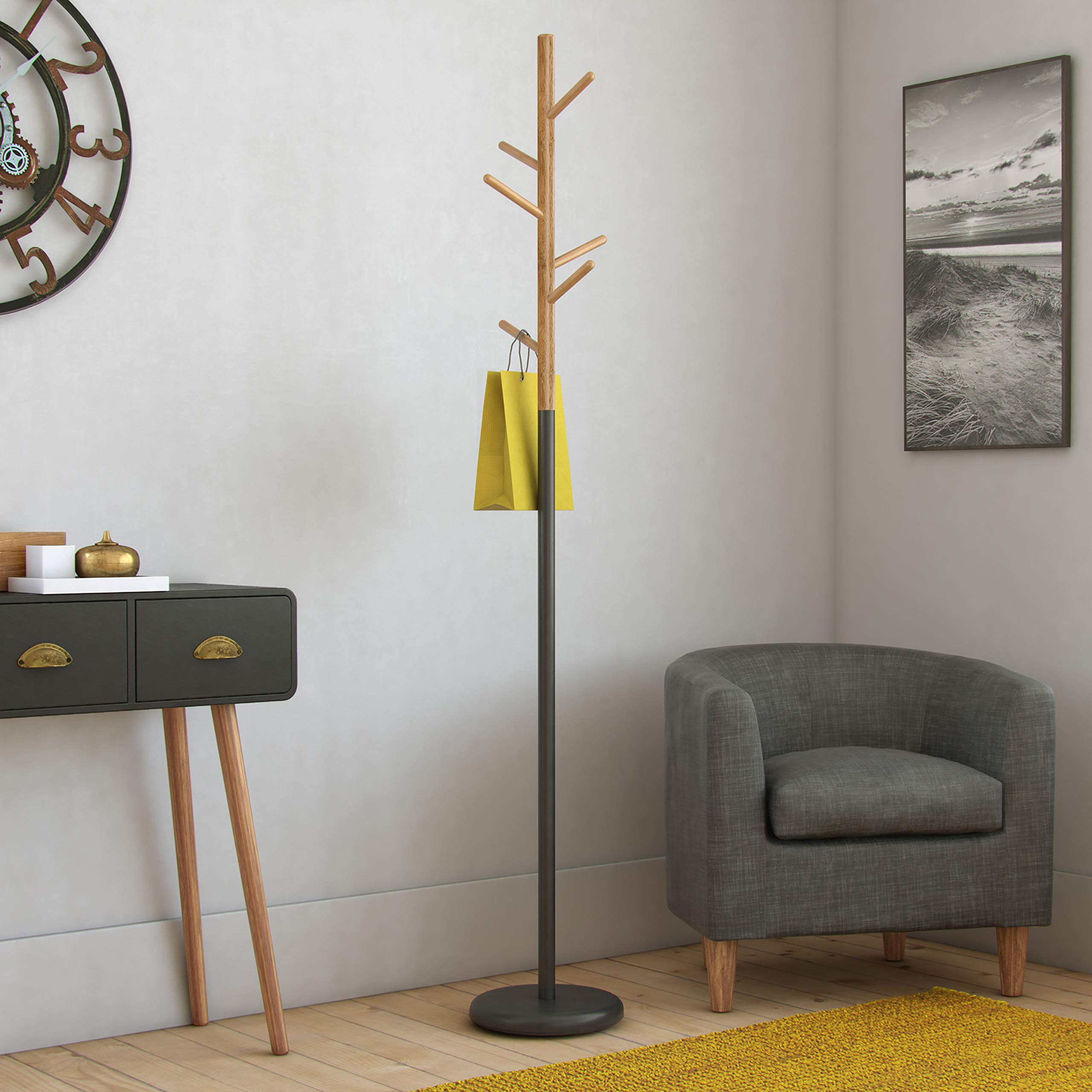 Versa Malmö Floorstanding Coat Rack ideal for hallway or entryway, with 6 Clothes or Bag Hooks or Hangers for the Hallway, Measurements