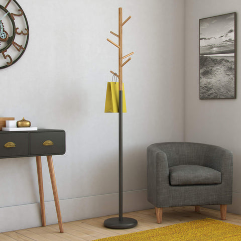 Versa Malmö Floorstanding Coat Rack ideal for hallway or entryway, with 6 Clothes or Bag Hooks or Hangers for the Hallway, Measurements