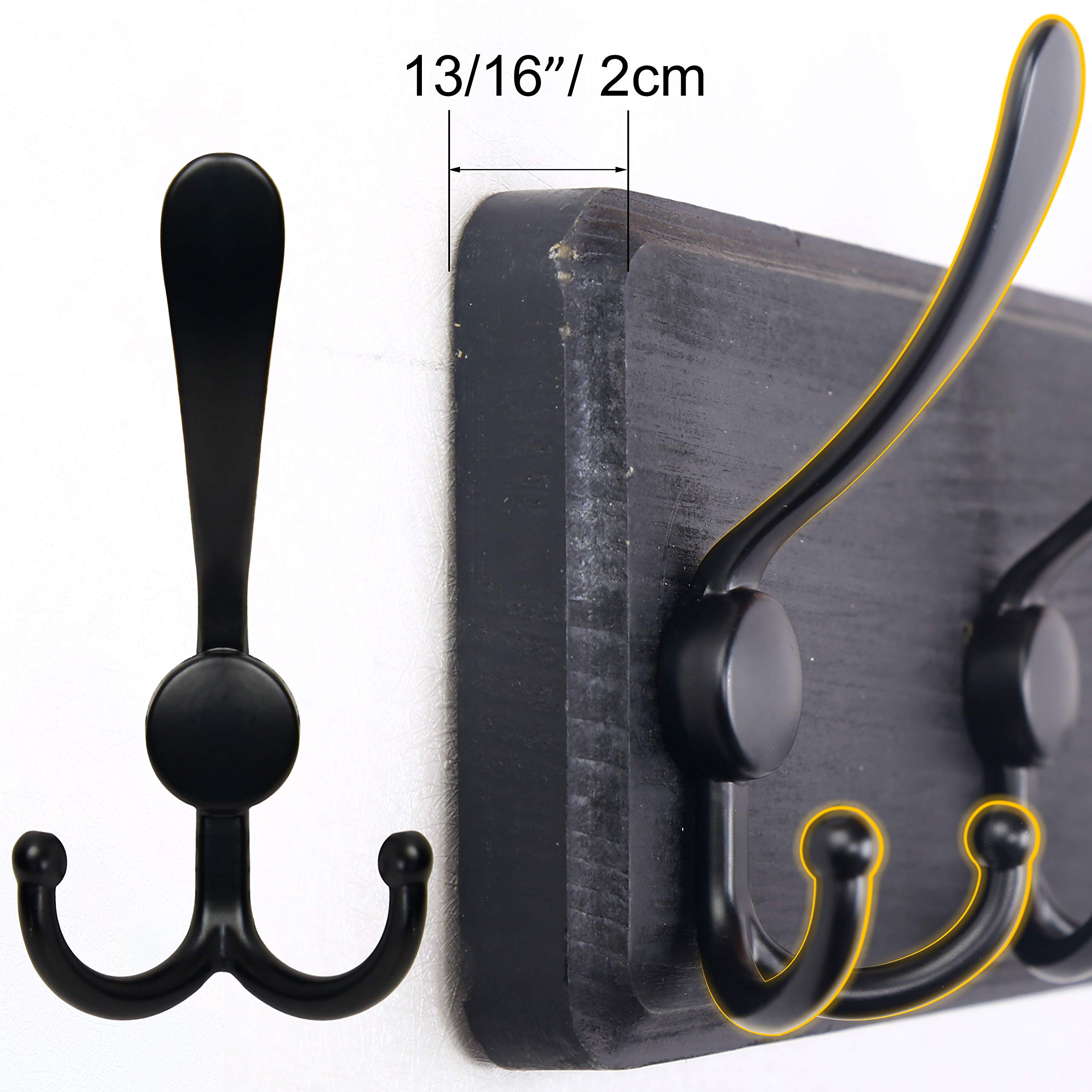 SKOLOO Coat Rack Wall Mounted - Wooden, Heavy Duty, Rustic Coat Hooks for Wall, 16'' Hole to Hole