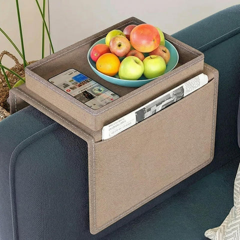 Sofa Armrest Organiser, Armchair Caddy with Tray, Couch Arm Tray Stylish And Durable Multifunctional Pocket Storage Bag