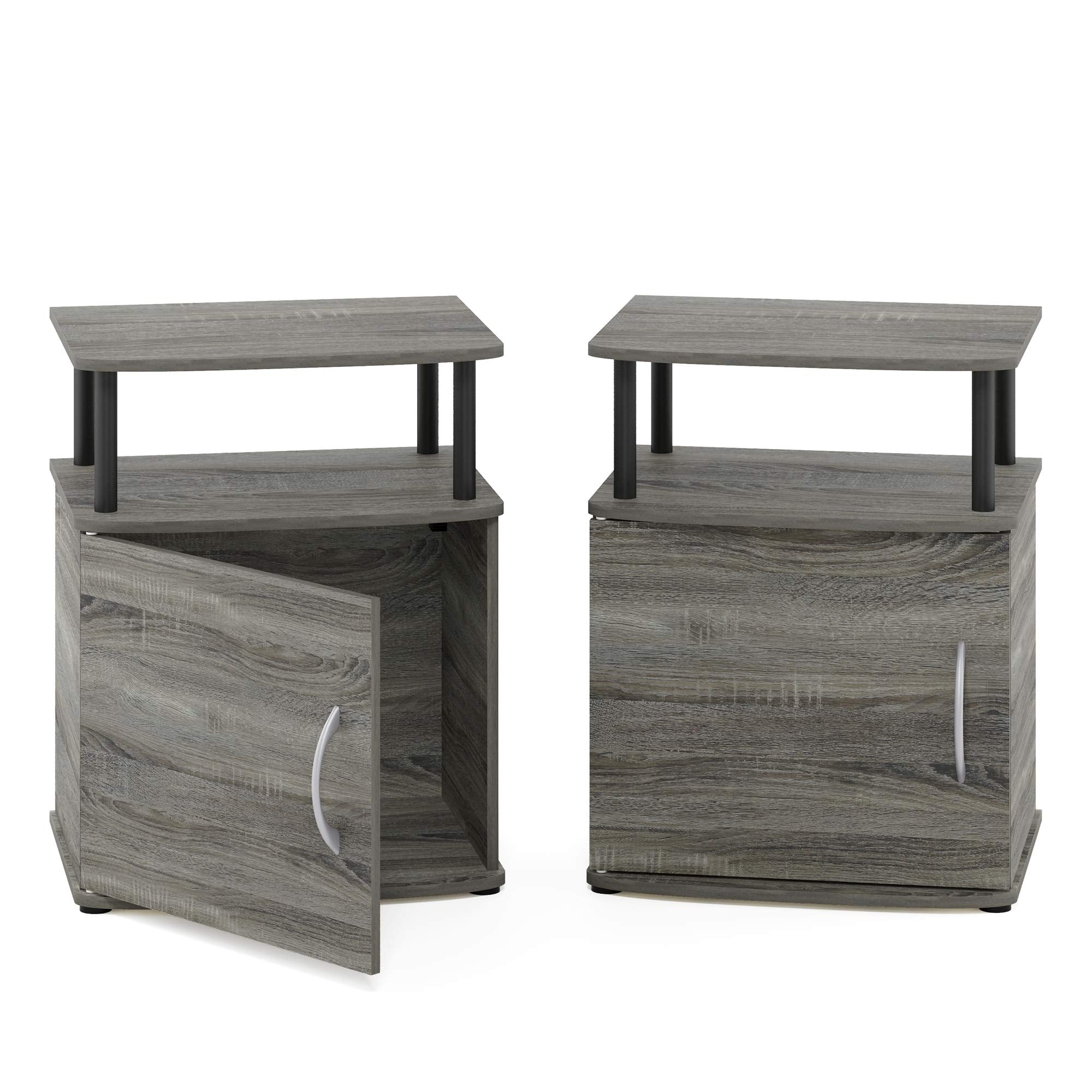 Furinno JAYA Side Table Set of 2, 2-Tier Open Shelf End Table with Door Cabinet, Soft-edges Night Stand, Bedside Table, for Living Room, Bedroom