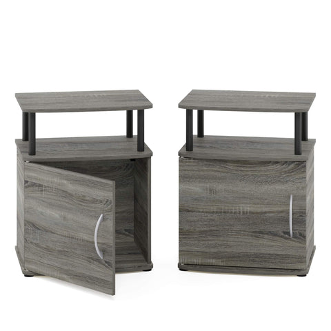 Furinno JAYA Side Table Set of 2, 2-Tier Open Shelf End Table with Door Cabinet, Soft-edges Night Stand, Bedside Table, for Living Room, Bedroom