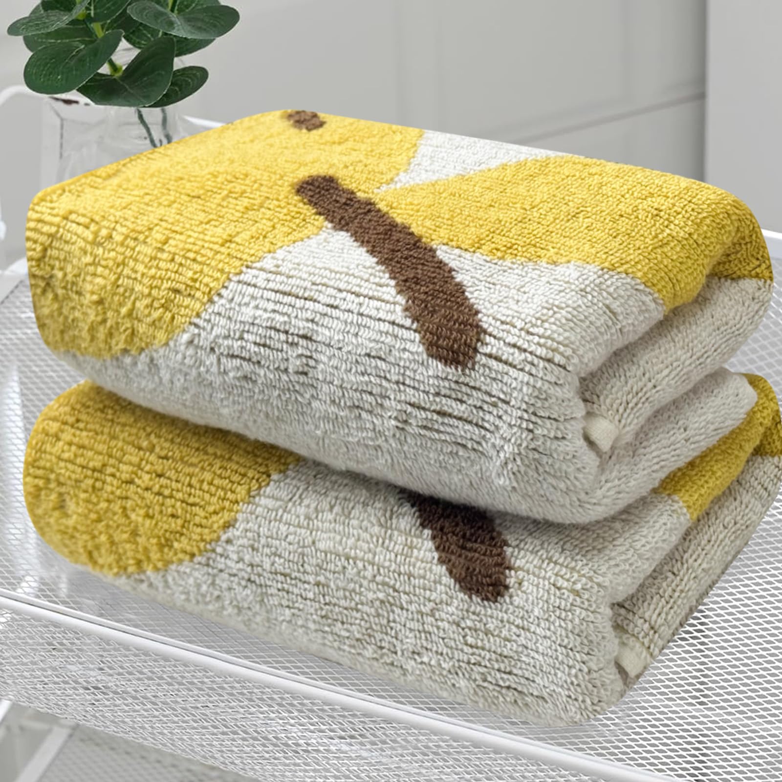 USTIDE Fruit Hand Towels Set of 2 Lovely Yellow Pear Hand Towel Cotton Hand Towel Soft Absorbent Face Towel for Bathroom Kitchen 14x30 Inch