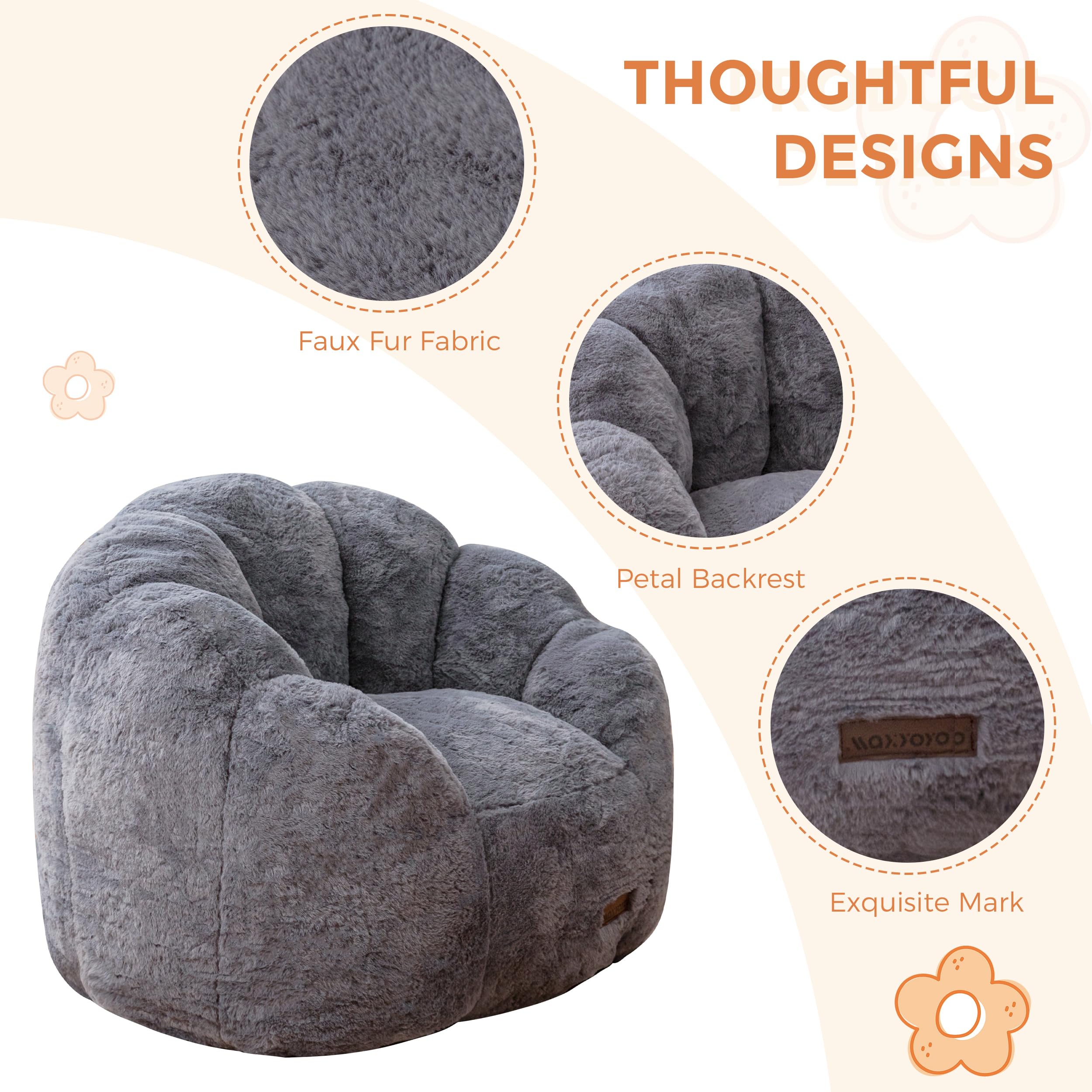 MAXYOYO Kids Floral Shaped Bean Bag Sofa, Includes Filling, Faux Fur Fabric