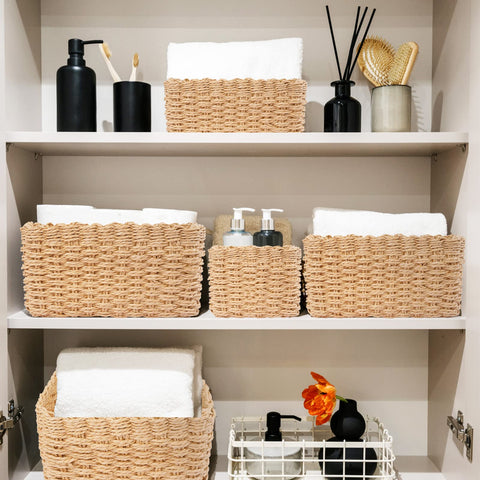 Happy Fox Wicker Bathroom Basket, 3 Piece Storage Laundry Basket, Woven Storage for Dressing Table Organization, Home Decor