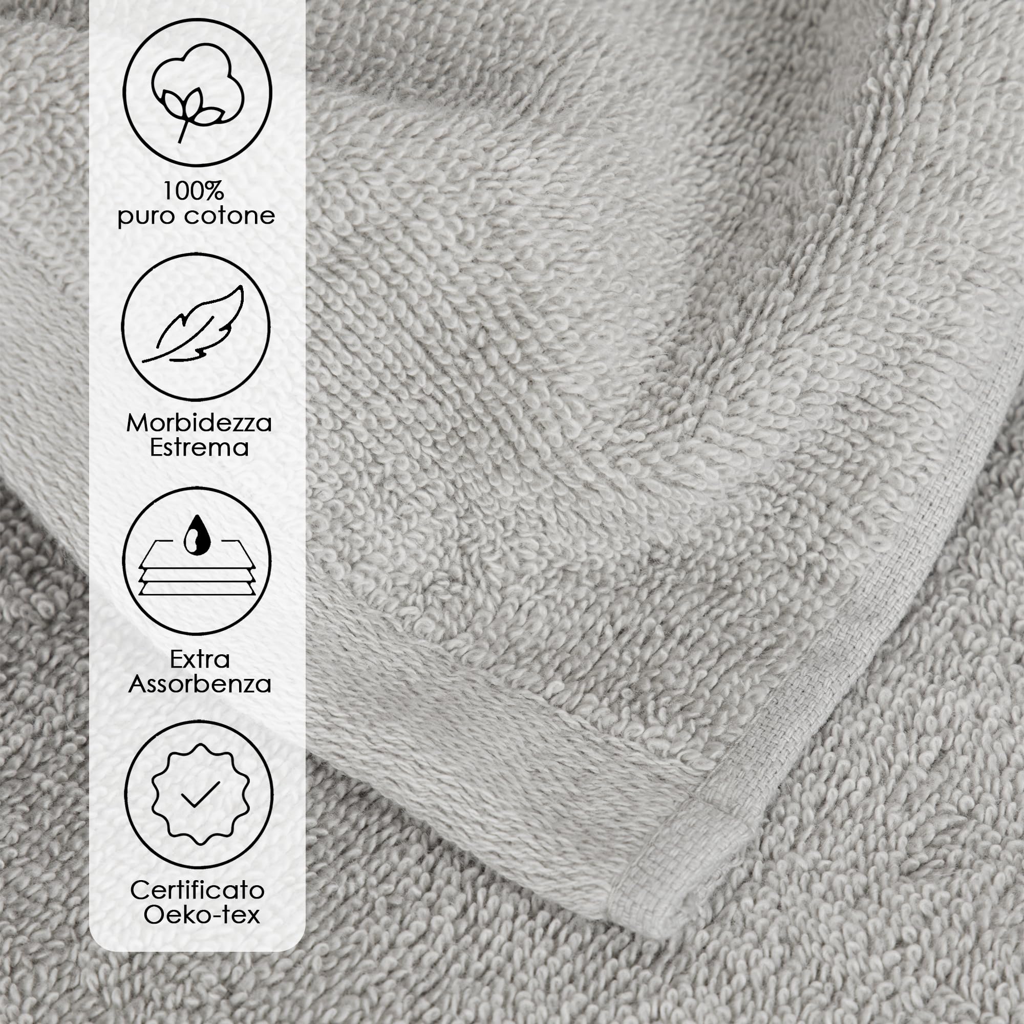 Ruggeri, Set 2 Bath Towels 70x140 cm, Cotton, Grey