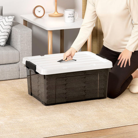 Cetomo 35L*3 Storage Boxes, Carry Plastic Storage Box with Lids, Organizing Container with Handle and Secure Latching Buckles, Stackable, Nestable