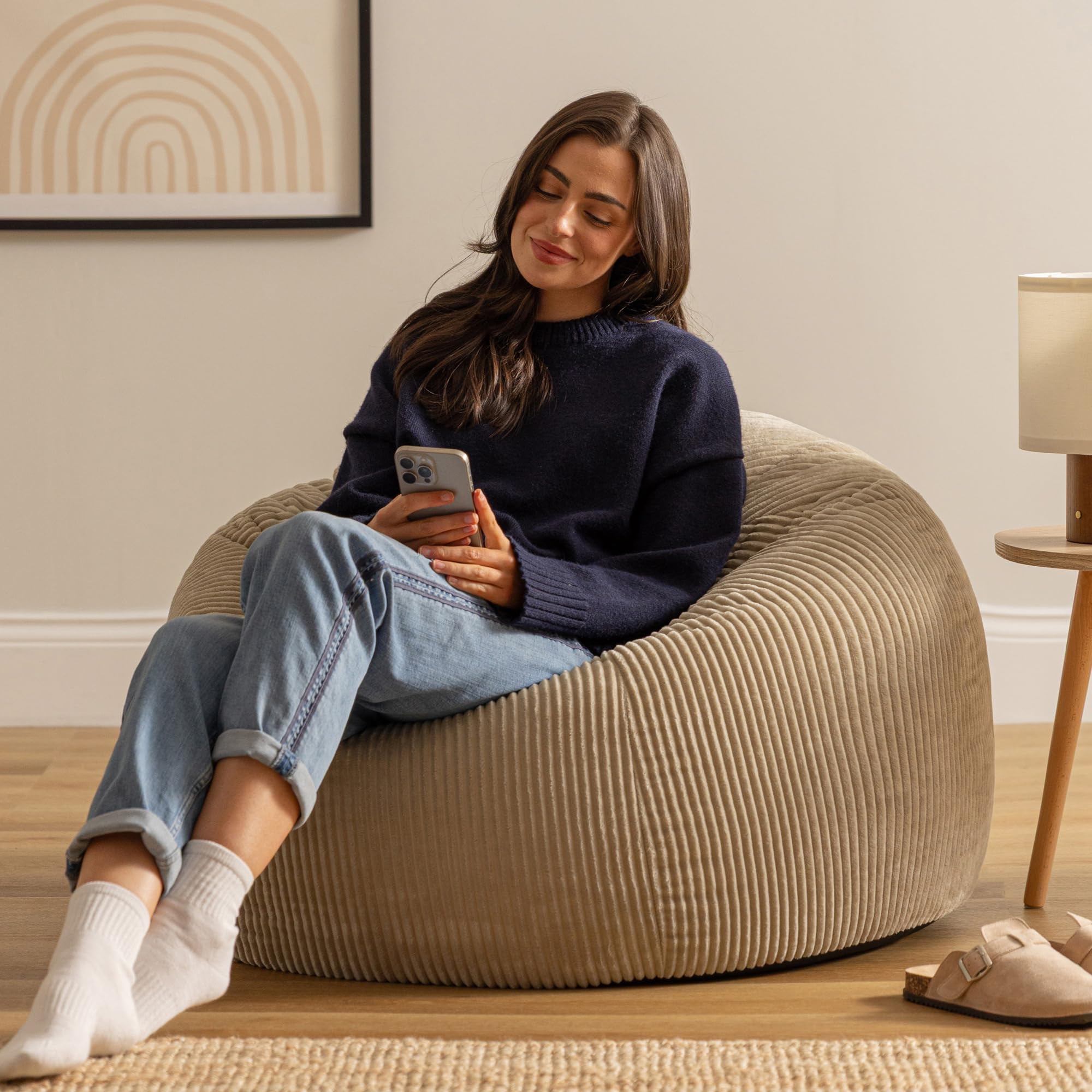 icon Kingston Cord Bean Bag with Filling Included, Set of 2, Beige