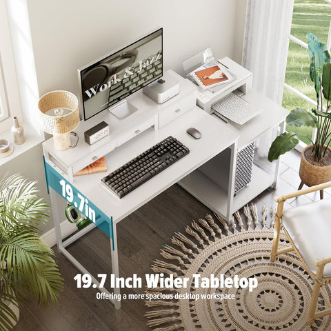 WOHOMO 120cm Computer Desk with 3 Drawers, Printer Shelf and Monitor Stand