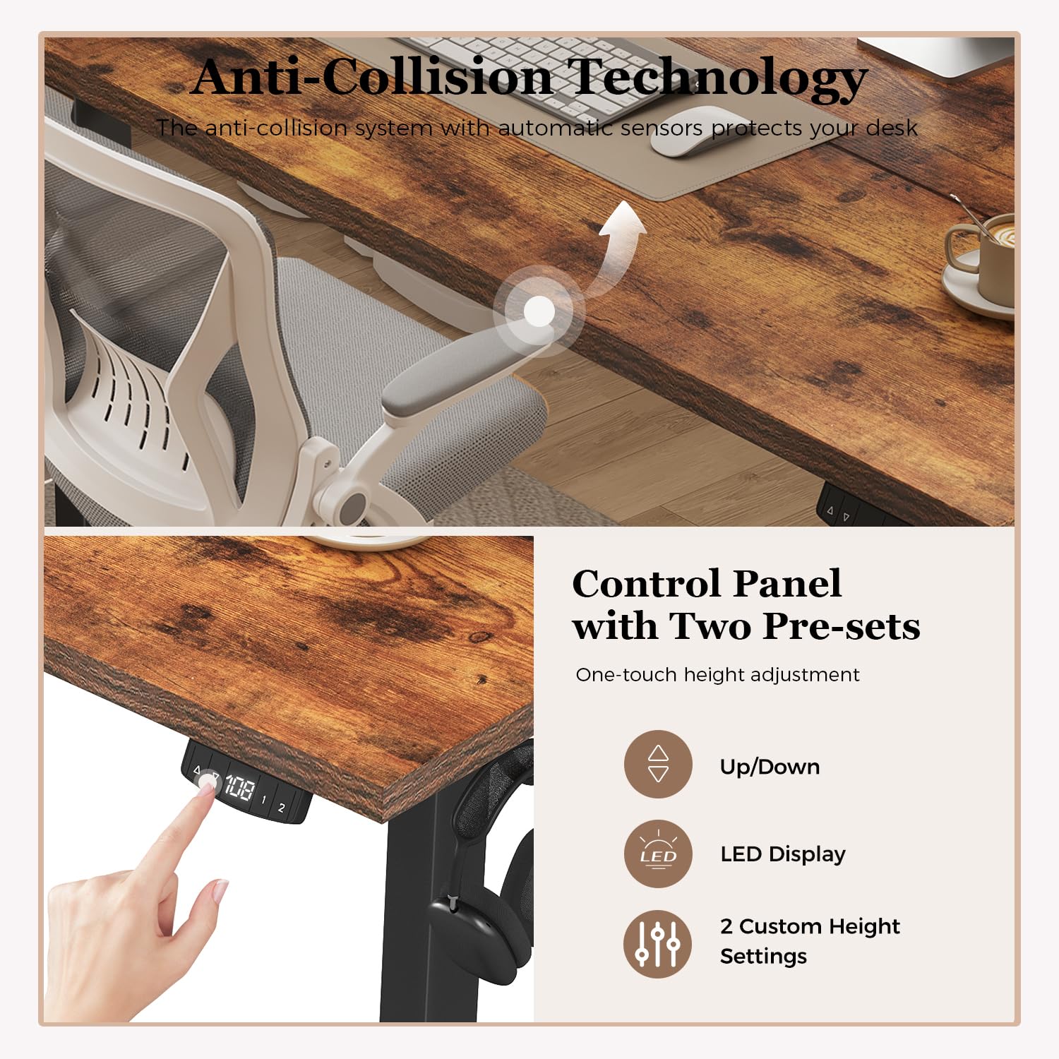 Klicelor Electric Standing Desk, 2 Memory Buttons for stand & sit, 100x60