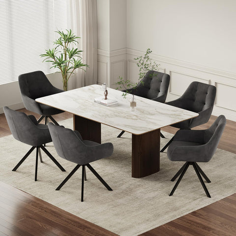 COLAMY 360° Swivel Dining Chairs Set of 6 with Sturdy Metal Base – Luxury Velvet Upholstered Kitchen Chairs with Thick Padded Seat