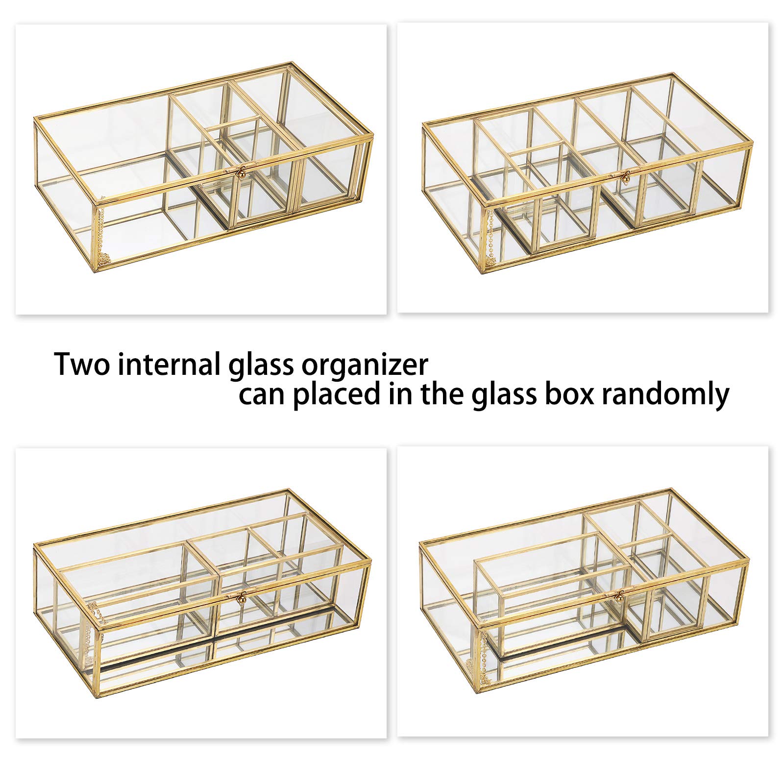 SUMTree Gold Glass Desktop Storage Box Jewelry Box 3 Glass Makeup Organizer