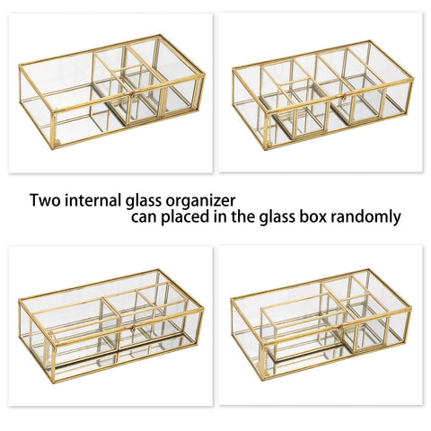 SUMTree Gold Glass Desktop Storage Box Jewelry Box 3 Glass Makeup Organizer