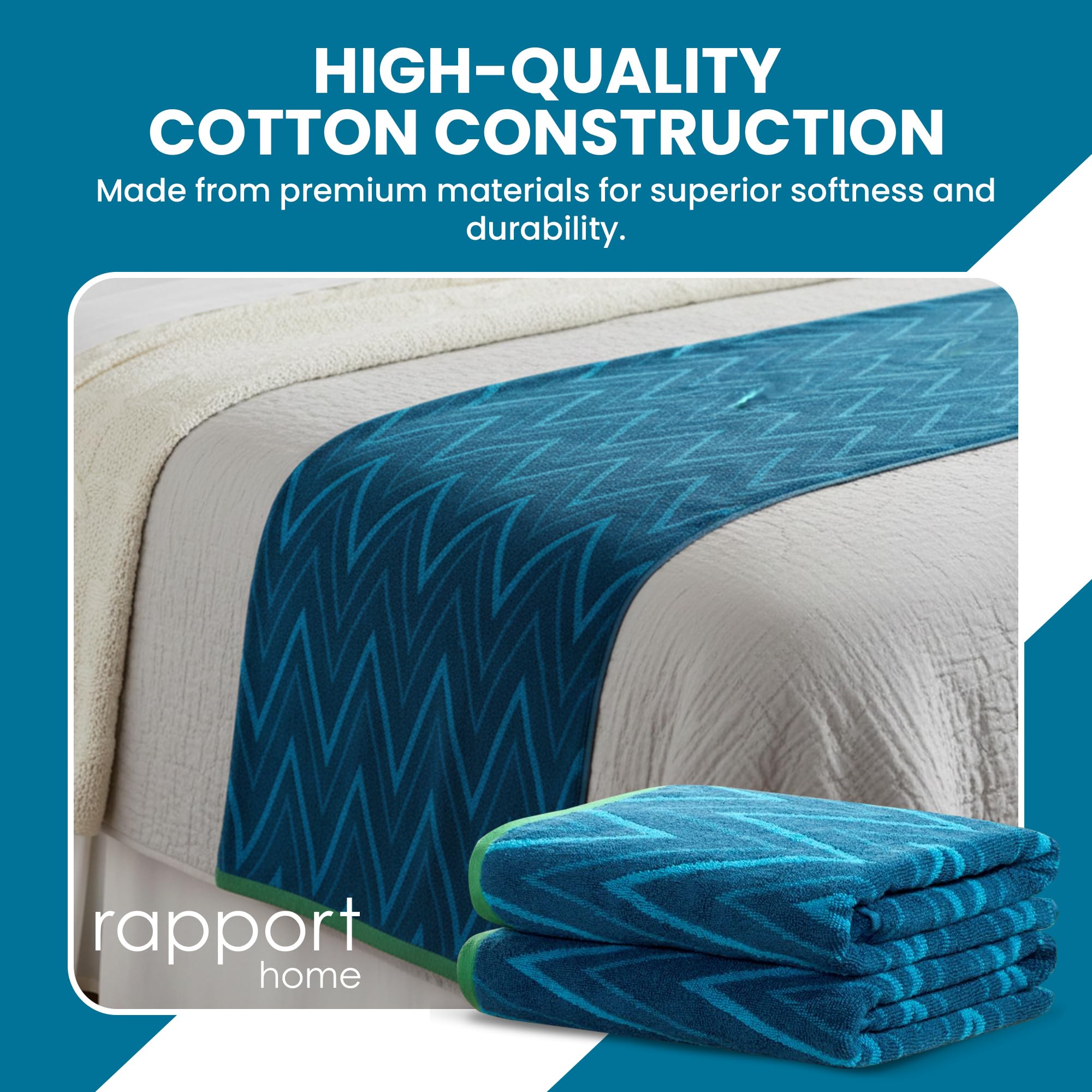 Rapport Home Helix Bath Sheets 2 Pack, 90x140cm 100% Cotton - Ocean Blue