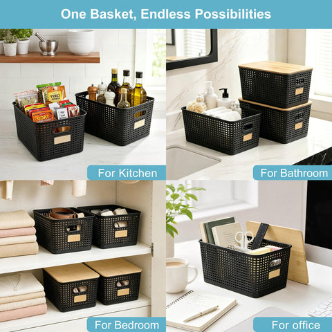 Bagnizer Tall Plastic Storage Bins with Bamboo Lids, 10.5qt, 2 Packs