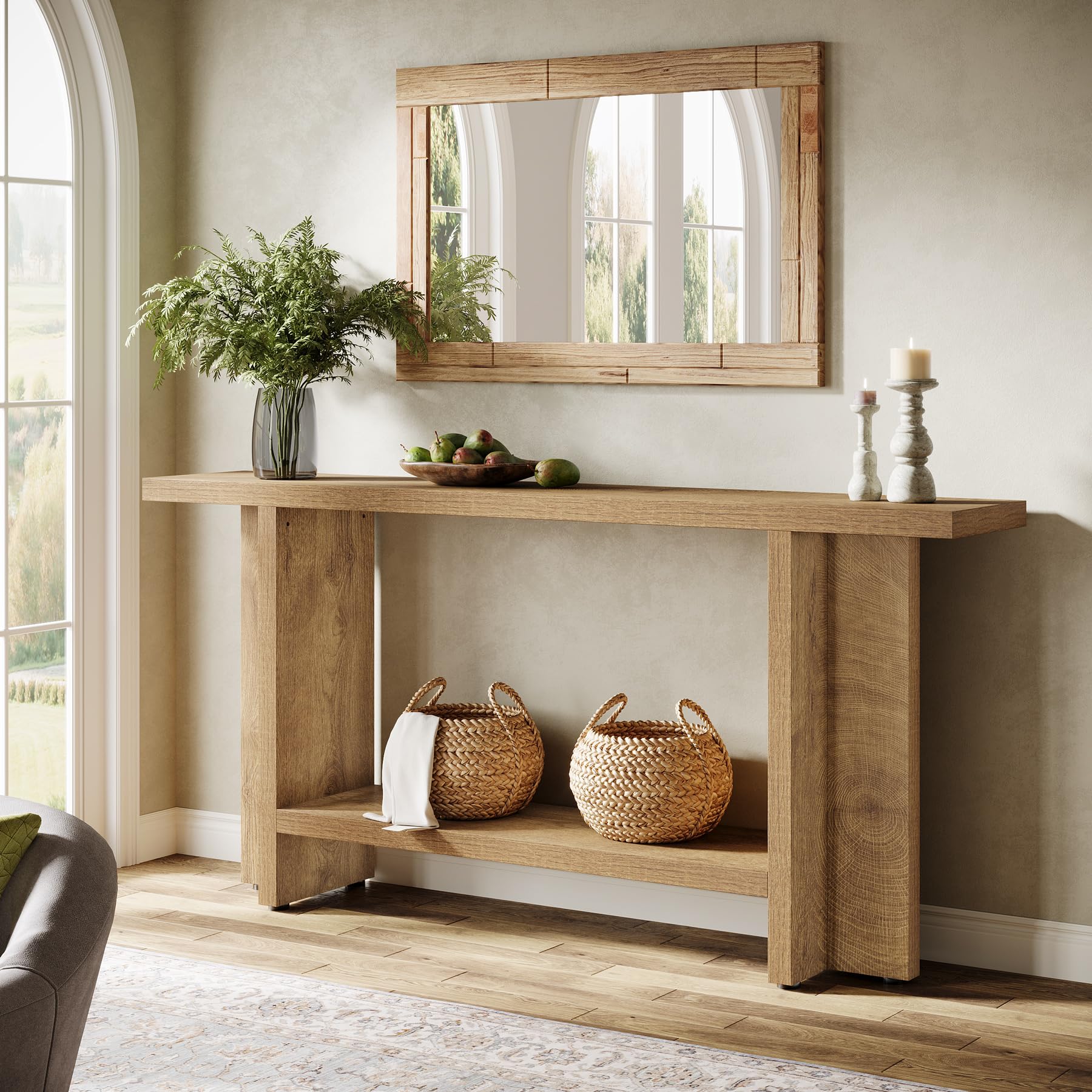 Tribesigns 150 cm Console Table, Light Wooden Hallway Table with 2-Tiers, Behind Couch Sofa Table for Entryway & Living Room