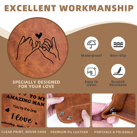 Bedside Organiser Gifts for Him, Mens PU-Leather Valet Tray Gifts, I Love You Gift Set for Husband Boyfriend