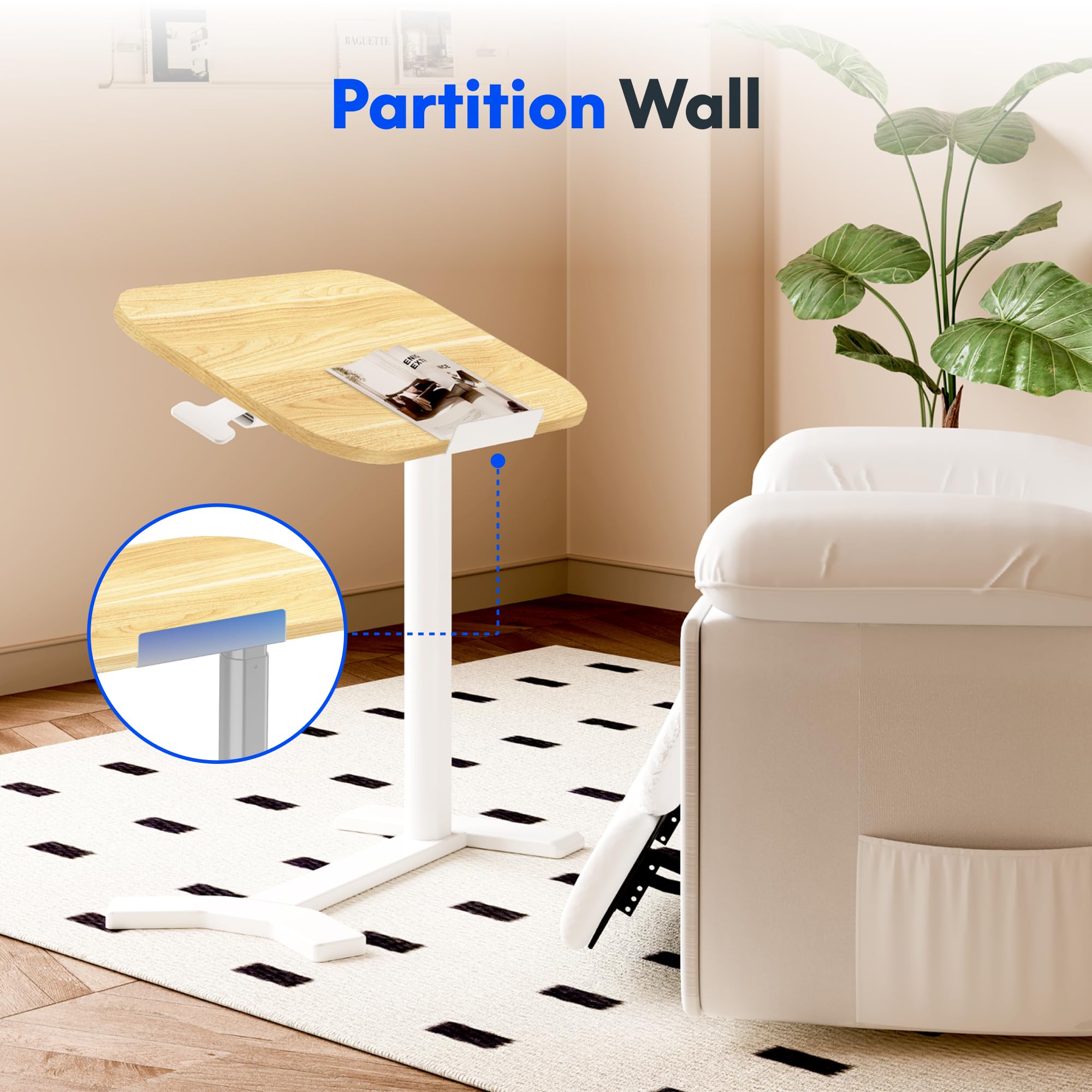 FLEXISPOT Overbed Table with Wheels, Adjustable Height Bedside Table, Rolling Laptop Desk for Bed Sofa, Small Standing Desk 60 x 40 cm