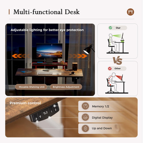 Klicelor Electric Standing Desk, Led & Plug, Movable Monitorstand, 100x60