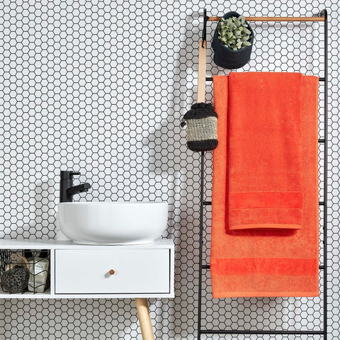 Christy Prism Bath Towel Set | 2 pieces | Vibrant Colours | 100% Turkish Cotton | Super Soft and Fluffy | Quick Dry | Orangeade Orange