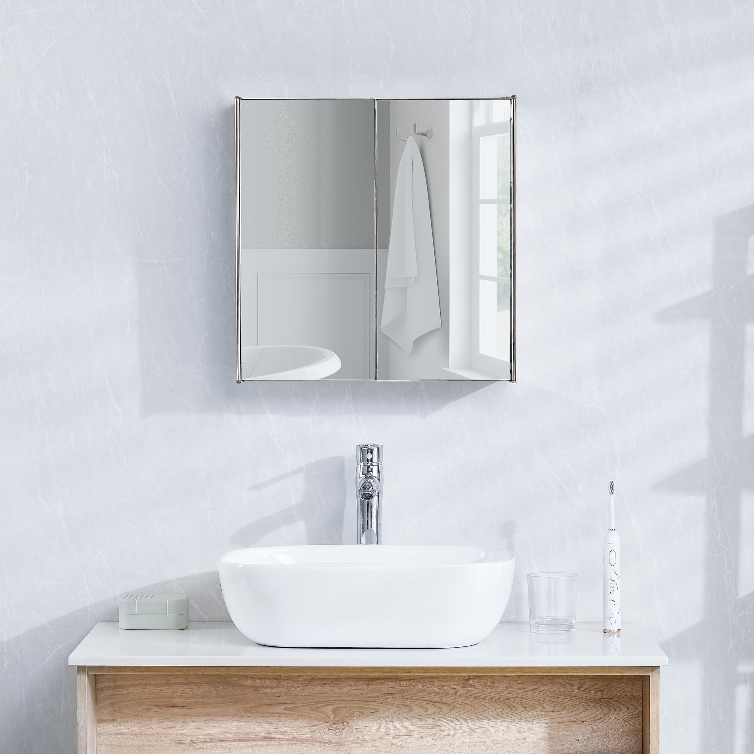 Bath Vida Tiano Double-Mirror Bathroom Cabinet Wall-Mounted Stainless Steel Modern Storage Cupboard (No Assembly Required)