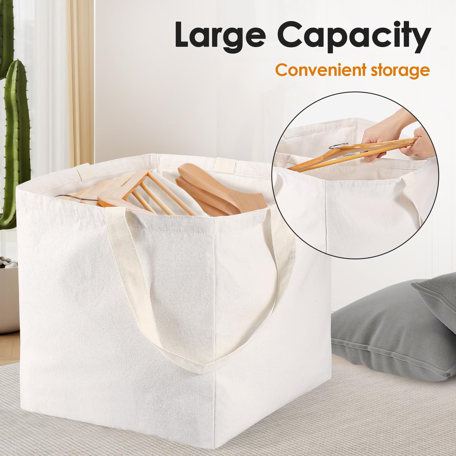 Square Hanger Storage Bag with Handles, Large Capacity Foldable Canvas Clothes Hanger Organizer Box for Wardrobe Storage Space Saving White (Square)