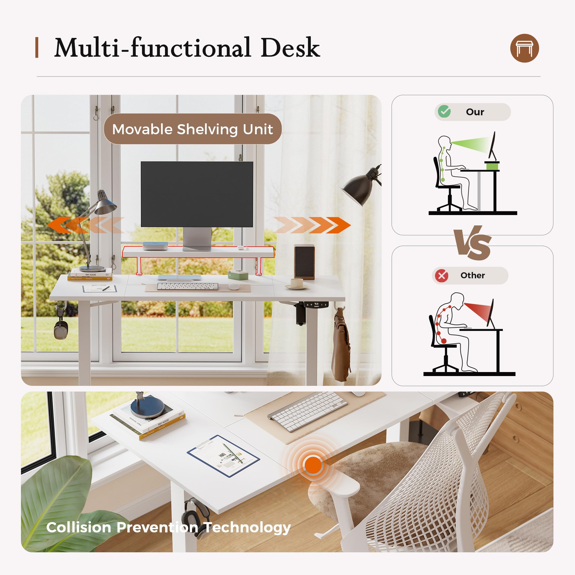 Klicelor Eletric Height Adjustable Desk, Movable Monitorstand, 140x80cm