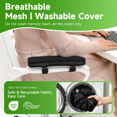 LargeLeaf Gaming Chair Armrest Memory Foam Cushions - Elbow Pillow Pressure Relief with Cooling Gel (2-Piece Set)