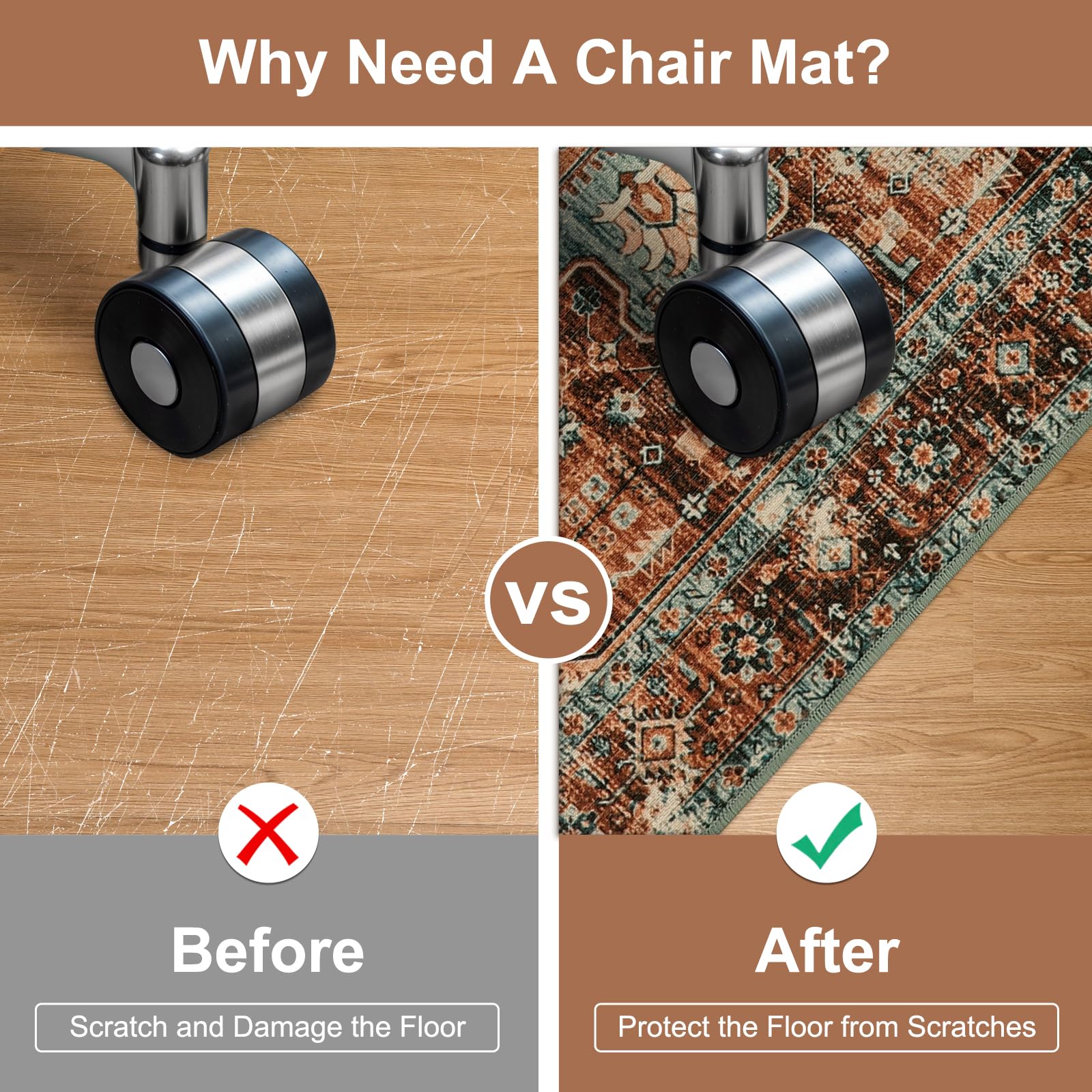 Anidaroel 48"x60" Chair Mat for Wood/Tile, Desk Chair Rug for Hard Floors, Low Pile Carpet Mat