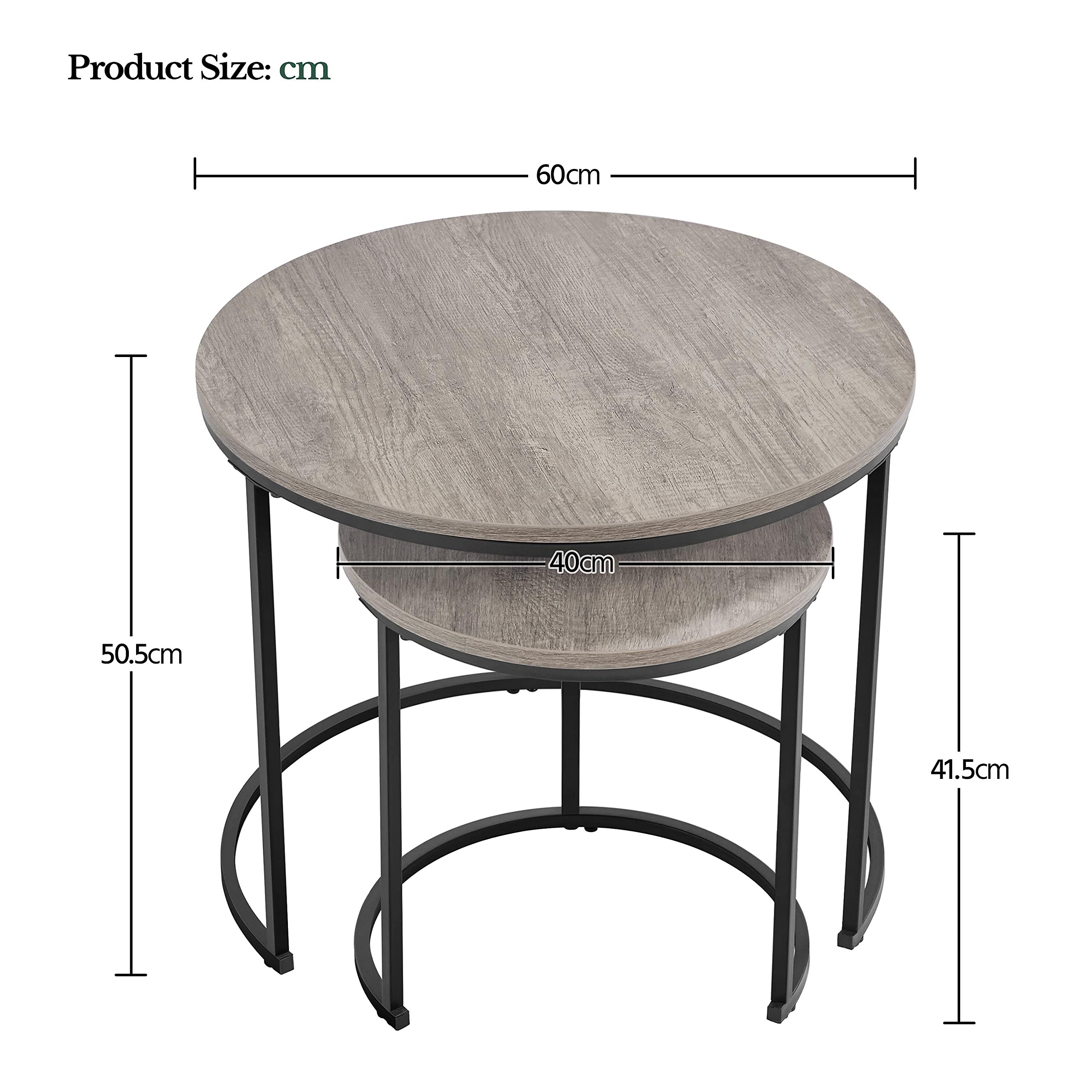 Yaheetech Round Nesting Coffee Tables Set of 2, Grey Wood Effect