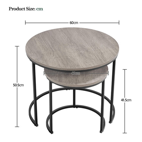 Yaheetech Round Nesting Coffee Tables Set of 2, Grey Wood Effect