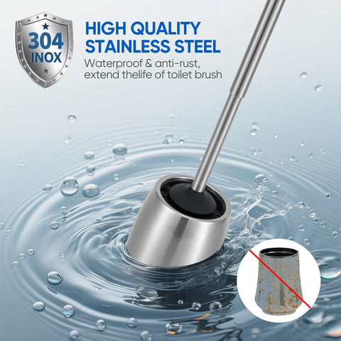 Toilet Brush Set with Holder Stainless Steel Toilet Scrubber Lavatory Bathroom Cleaning Brushes and Case Anti-Rust High Denstity Moderate Hardness
