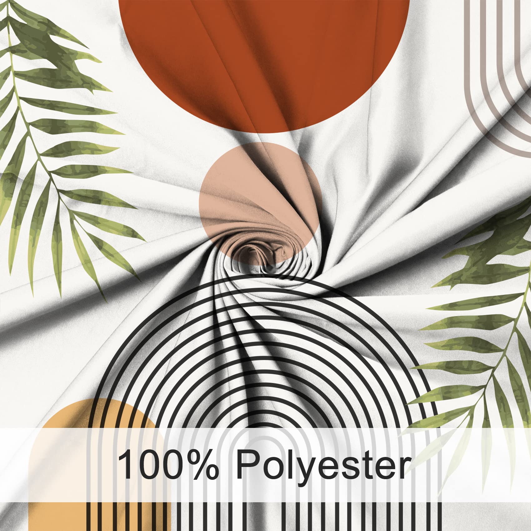 MIRRORANG Boho Abstract Geometric Shower Curtain with 12 Hooks, Mid Century Fabric Shower Curtain for Bathroom,Leaves Plant Modern Shower Curtain