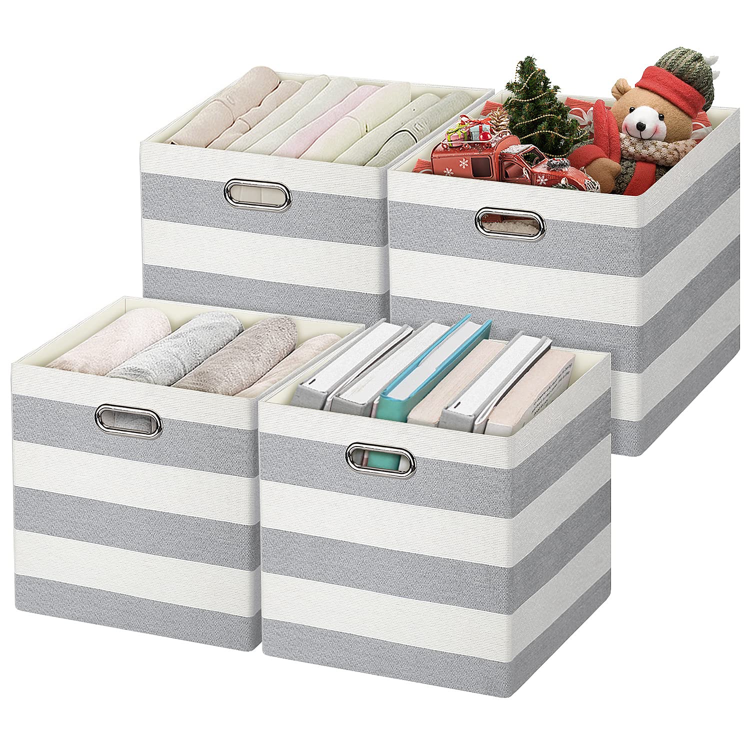 Posprica Kallax Cube Storage Boxs,33×33cm Storage Cube Basket Bins,Fabric Drawers Containers for Office,Closet, Toys, Laundry - Set of 4,Grey/beige