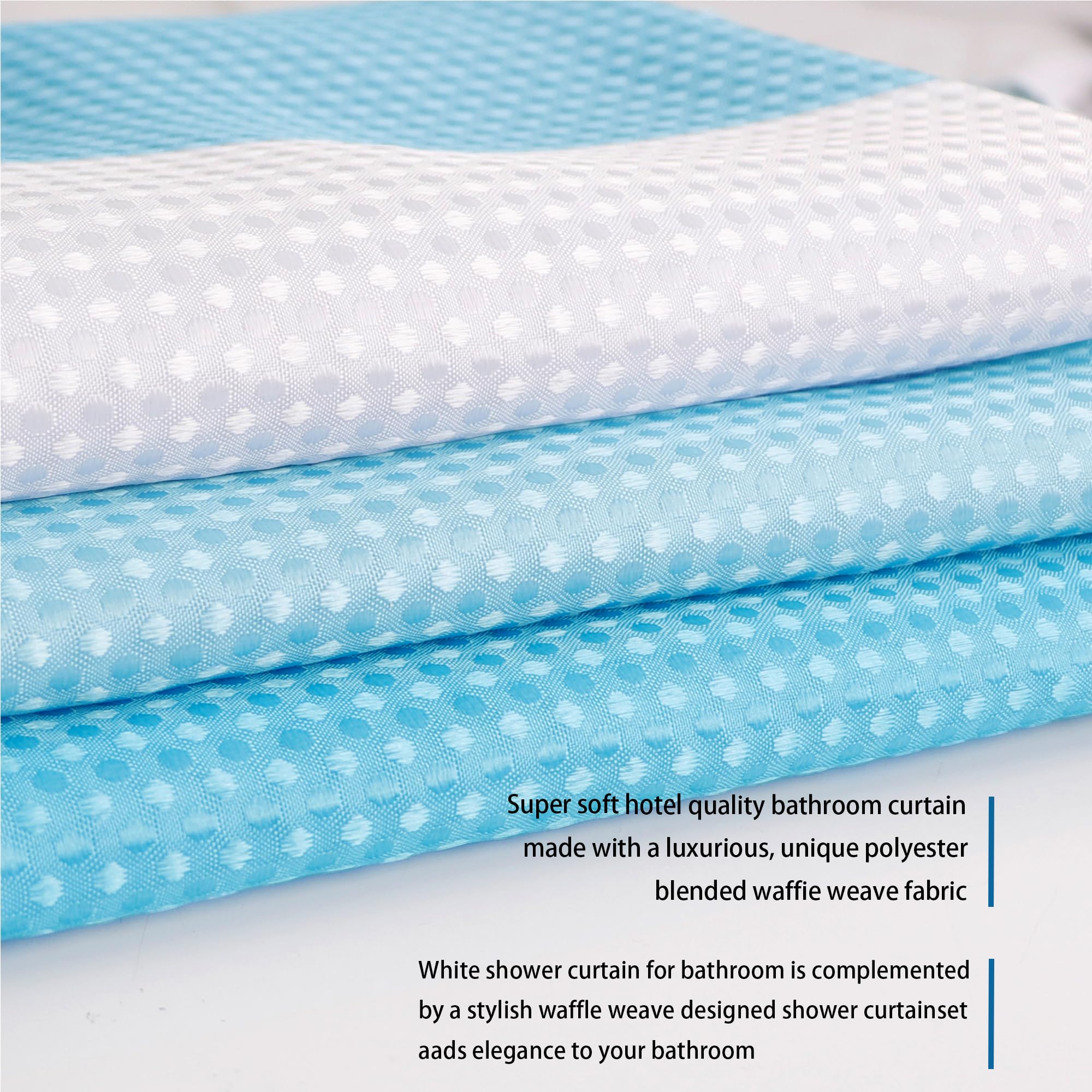 maifey Shower Curtain for Bathroom, Waffle Fabric Heavy Duty Waterproof Wet Room Blue Shower Curtains Heavy Duty Bath anti-fouling with 12 Hooks 180